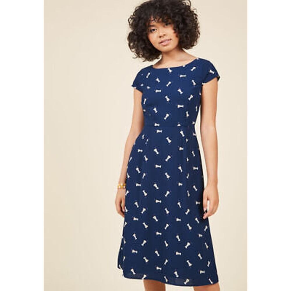 New Modcloth Sugarhill Milkshakes Navy Blue‎ Midi Dress